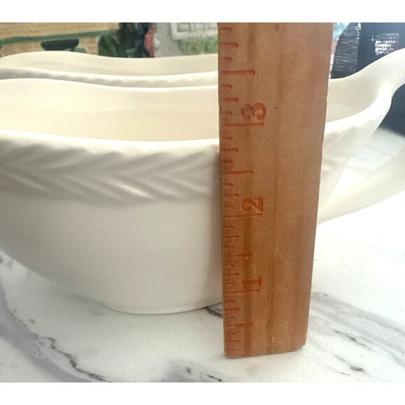 Bee & Willow Stoneware Gravy Boats Set Of 2 Cream Color Embossed Leaf Design - Picture 3 of 9